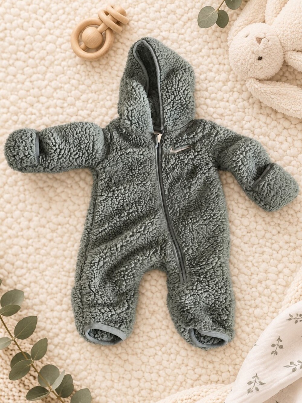 Nike Kids Sherpa One-Piece Footie in Sage Green